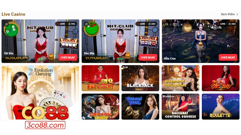 Tựa game hot tại sảnh casino Co88